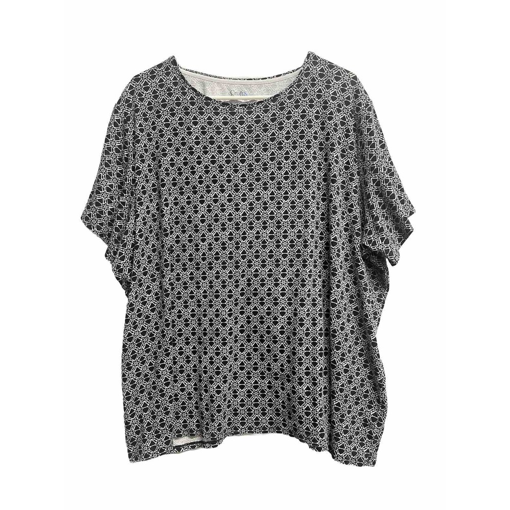 Croft & Barrow Top 2X Black, white Floral‎ Print Shirt Stretch